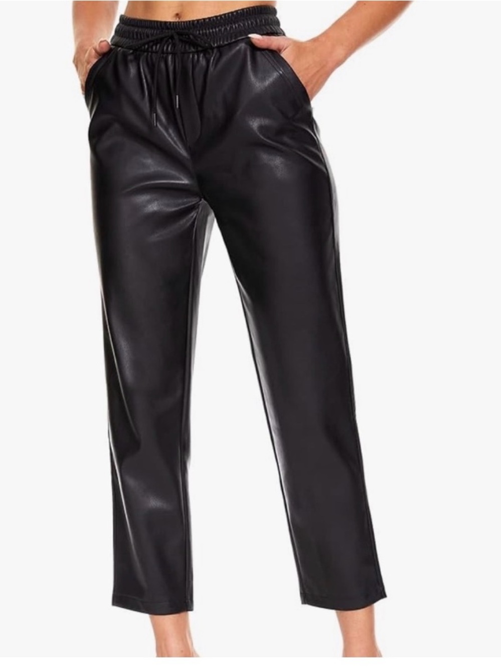 Women’s Black Faux Leather Cropped Jogger Pants